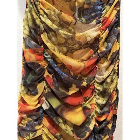 Urban Outfitters UO Size Small Fruit Print Mesh Mini Dress Sexy Colorful Ruched - Picture 6 of 9